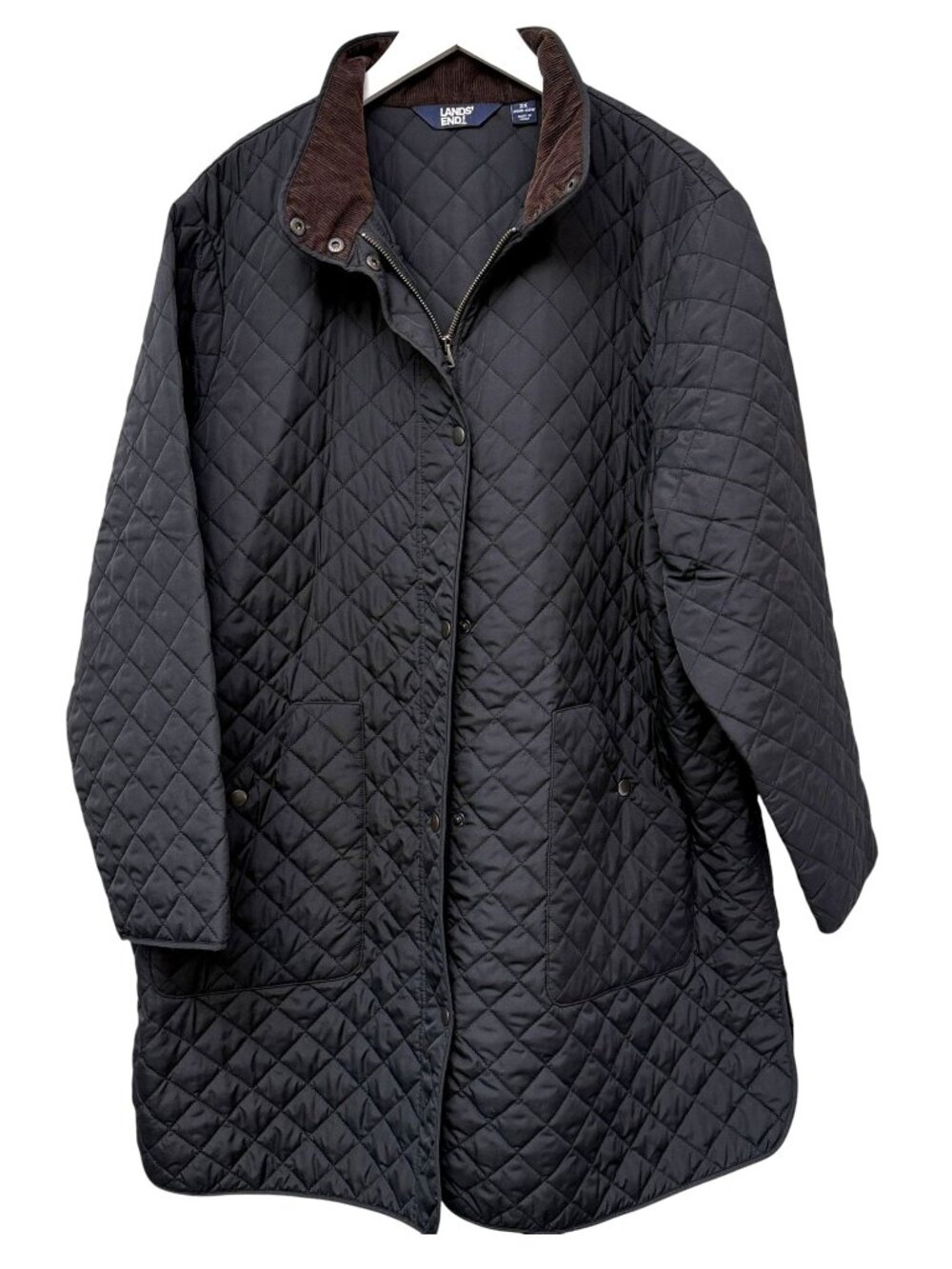 Lands' End Womens Quilted Jacket Plus Size 2X Black Coat Primaloft Preppy